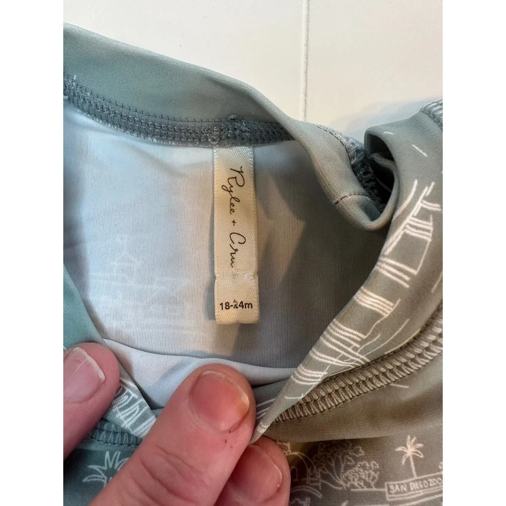 Rylee + Cru Swim Set Toddler 18-24M Sage Green Map Print  Long Sleeve Rashguard